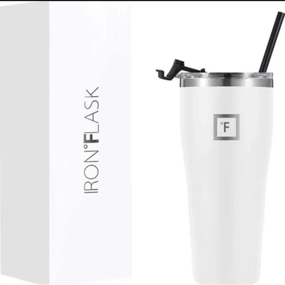 IRON °FLASK 32oz Rover Tumbler Winter White Vacuum Insulated 2 Black Straws - Picture 15 of 16